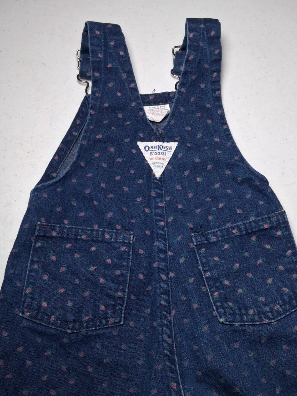 Vintage Osh Kosh B Gosh Overalls Girls 12 MOS Pink Floral Blue Denim Vestbak - Picture 5 of 16